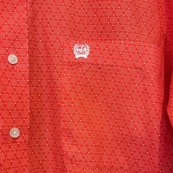Cinch Shirt Red Orange Hexagon Geometric Button Down Western Rodeo Men’s Small - Picture 5 of 10